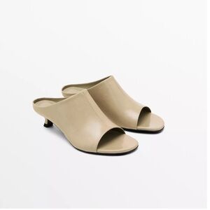 Massimo Dutti Soft Leather Sandals Kitten Heel 39 9